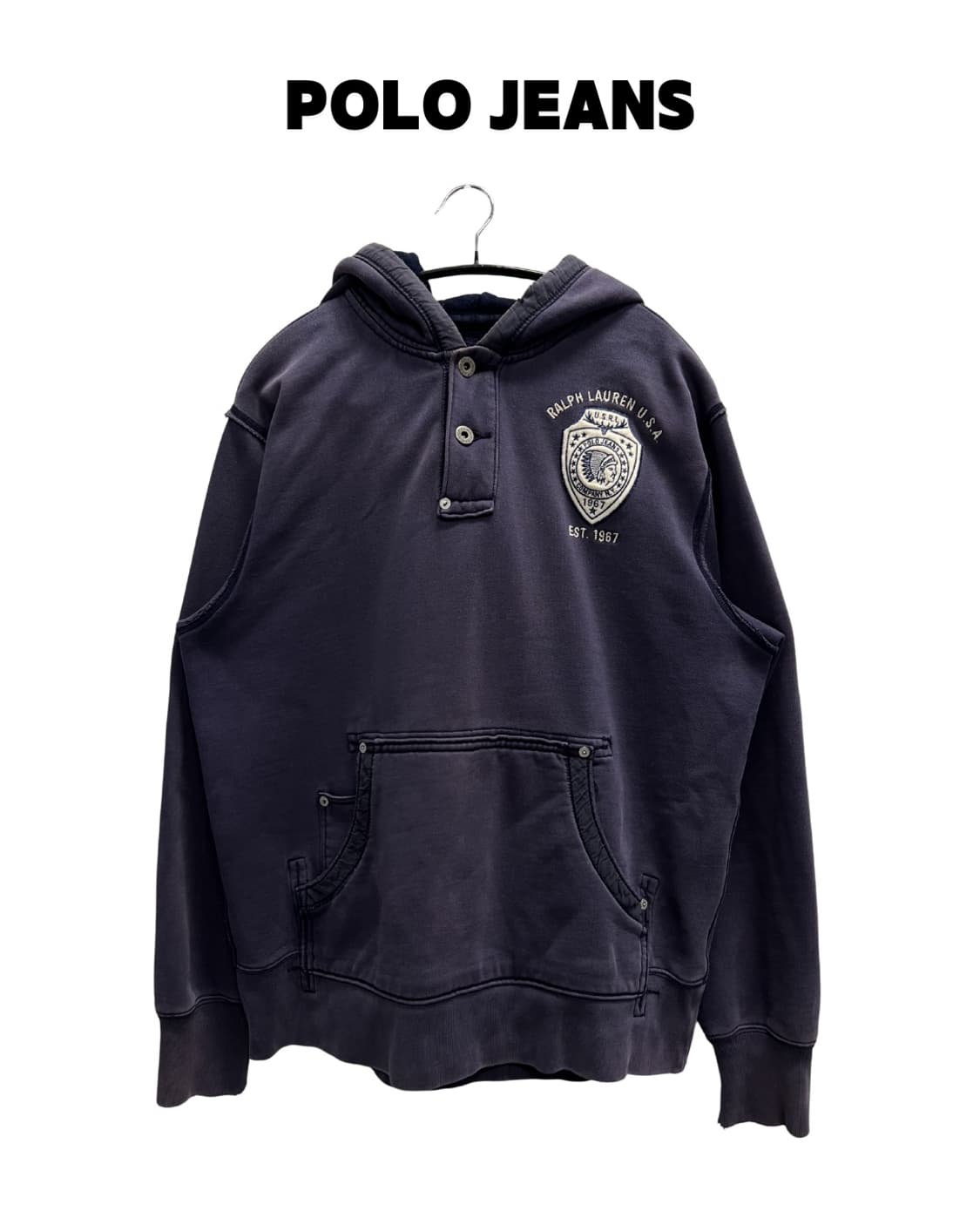90s 폴로 랄프로렌 U.S RL 인디언 패치 두산 기모 후드티  상품이미지1