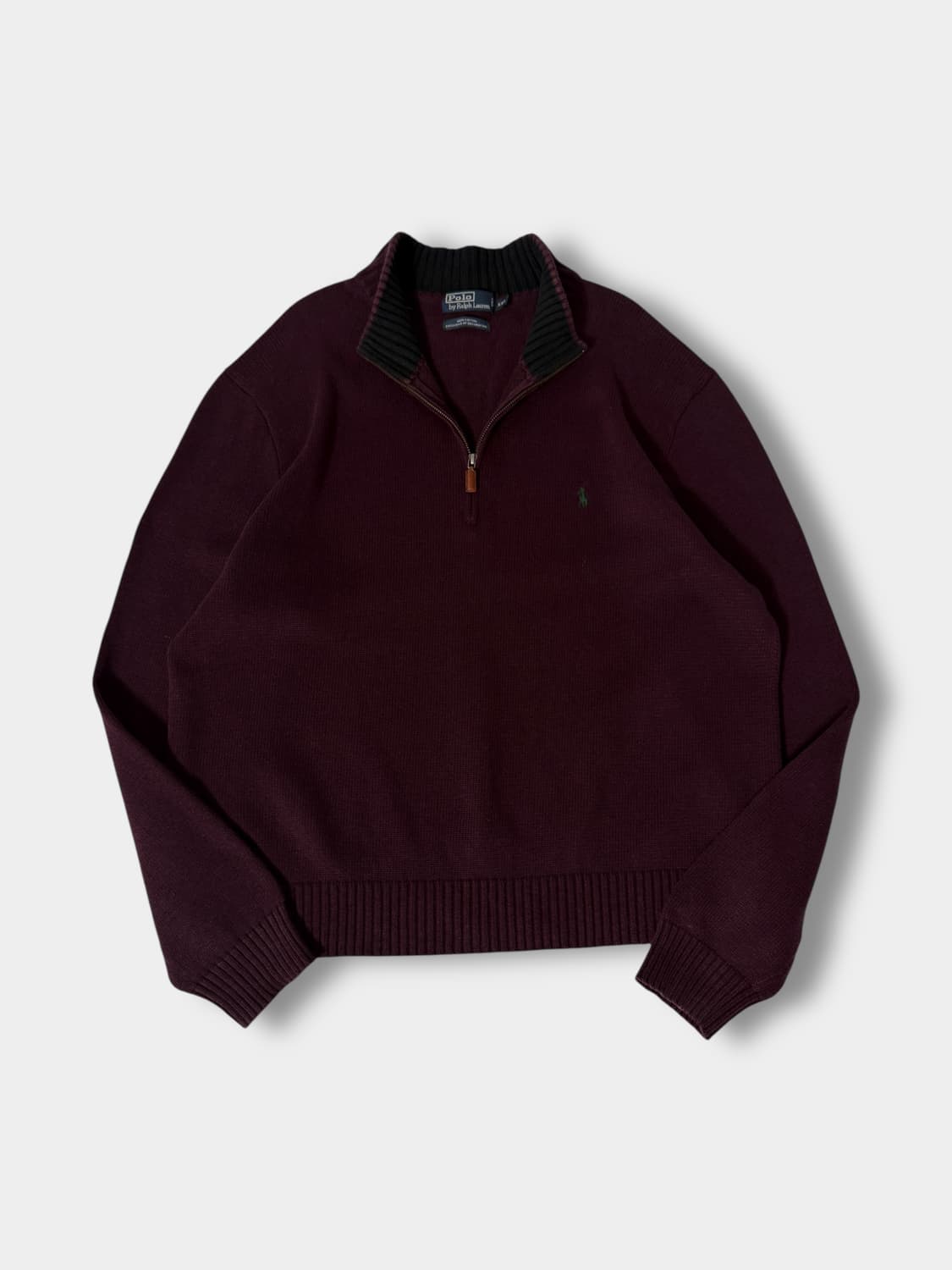 폴로 랄프로렌 오버사이즈 딥버건디 코튼 하프집 니트 상품이미지1
