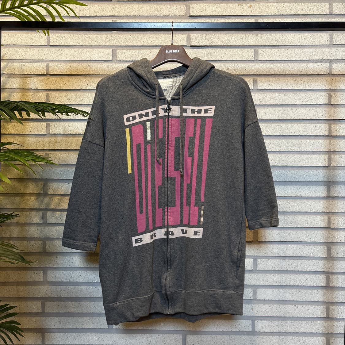 디젤 Y2K 롱바디 후드집업 브레이브 그래픽 디테일 그레이 상품이미지3