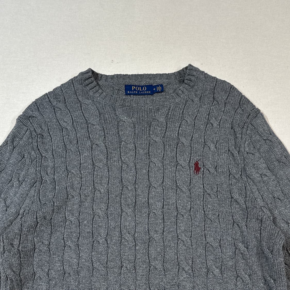 M) 폴로 랄프로렌 케이블 꽈배기 라운드넥 니트 그레이 상품이미지3