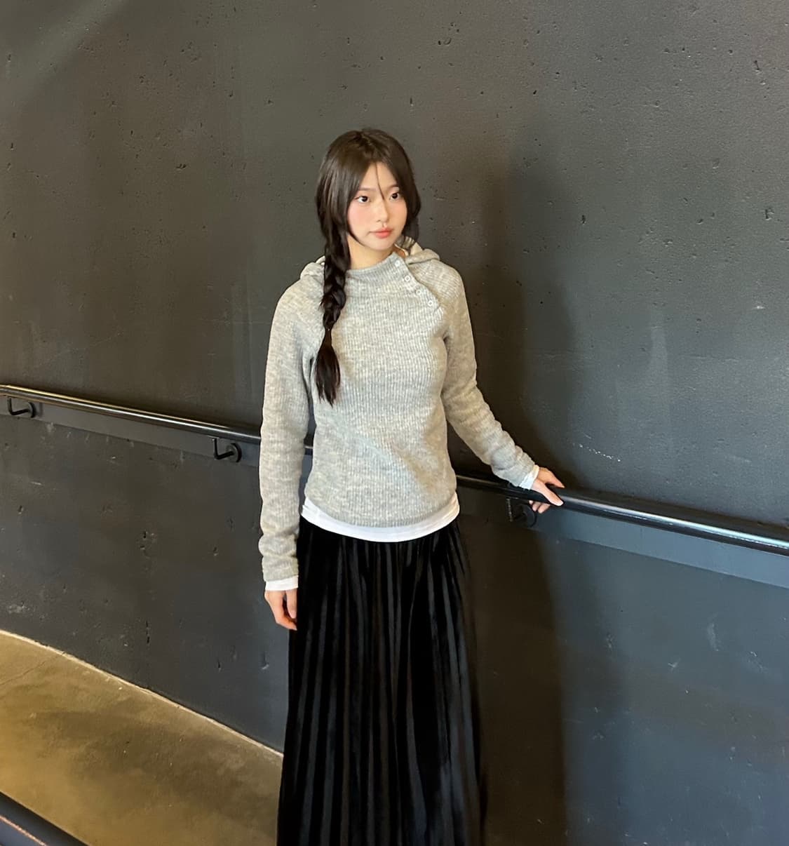 기모 포근 사선단추후드티 상품이미지3