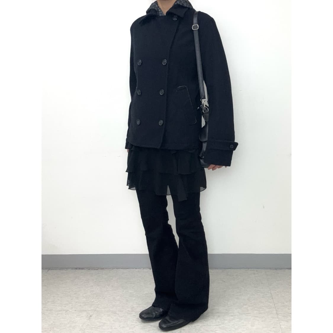 빈티지 블랙 울 하프 더블코트 상품이미지4