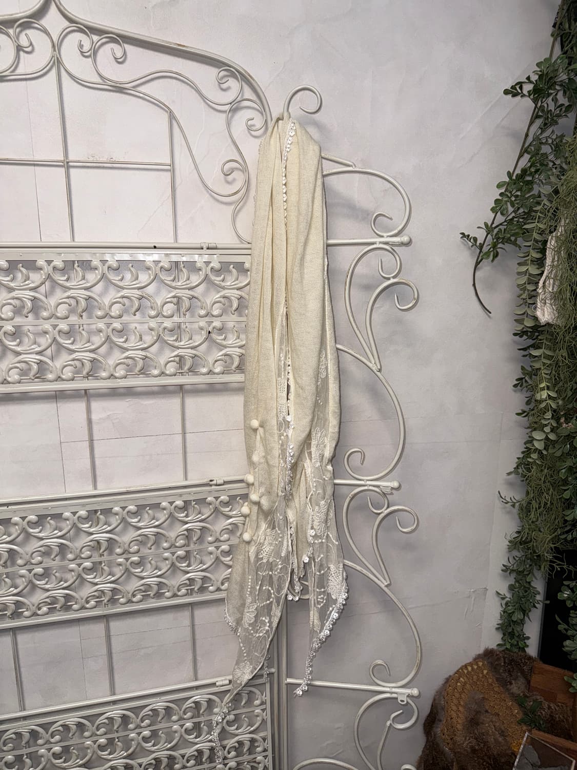 Ivory floral lace knit ball shirring 스카프 상품이미지4