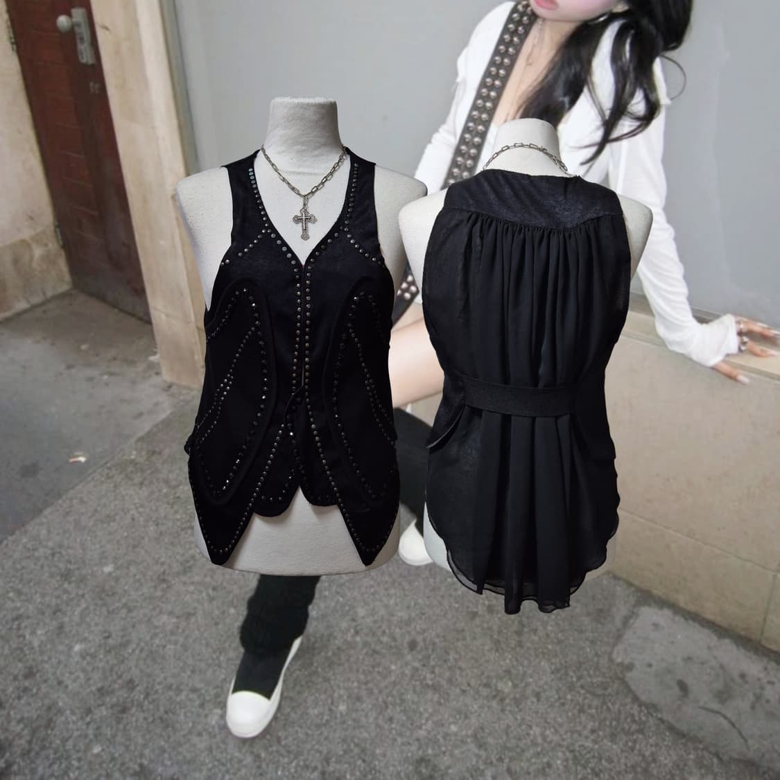 Vintage 09 PUNK stud silhouette vest 상품이미지2