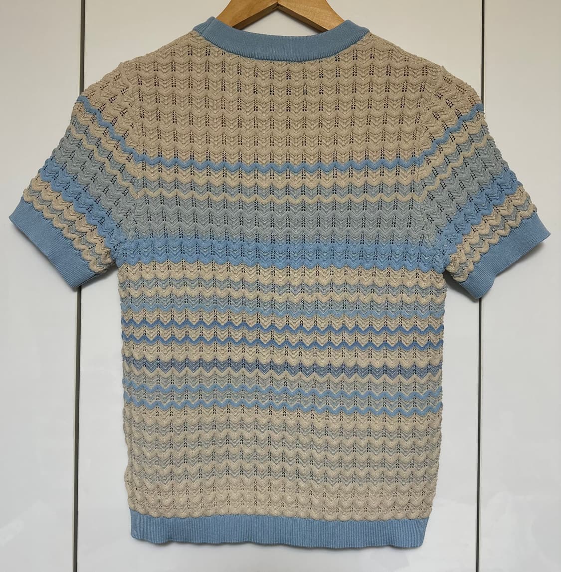 샤넬 반팔 니트 티셔츠 블루 베이지 정품 상품이미지5