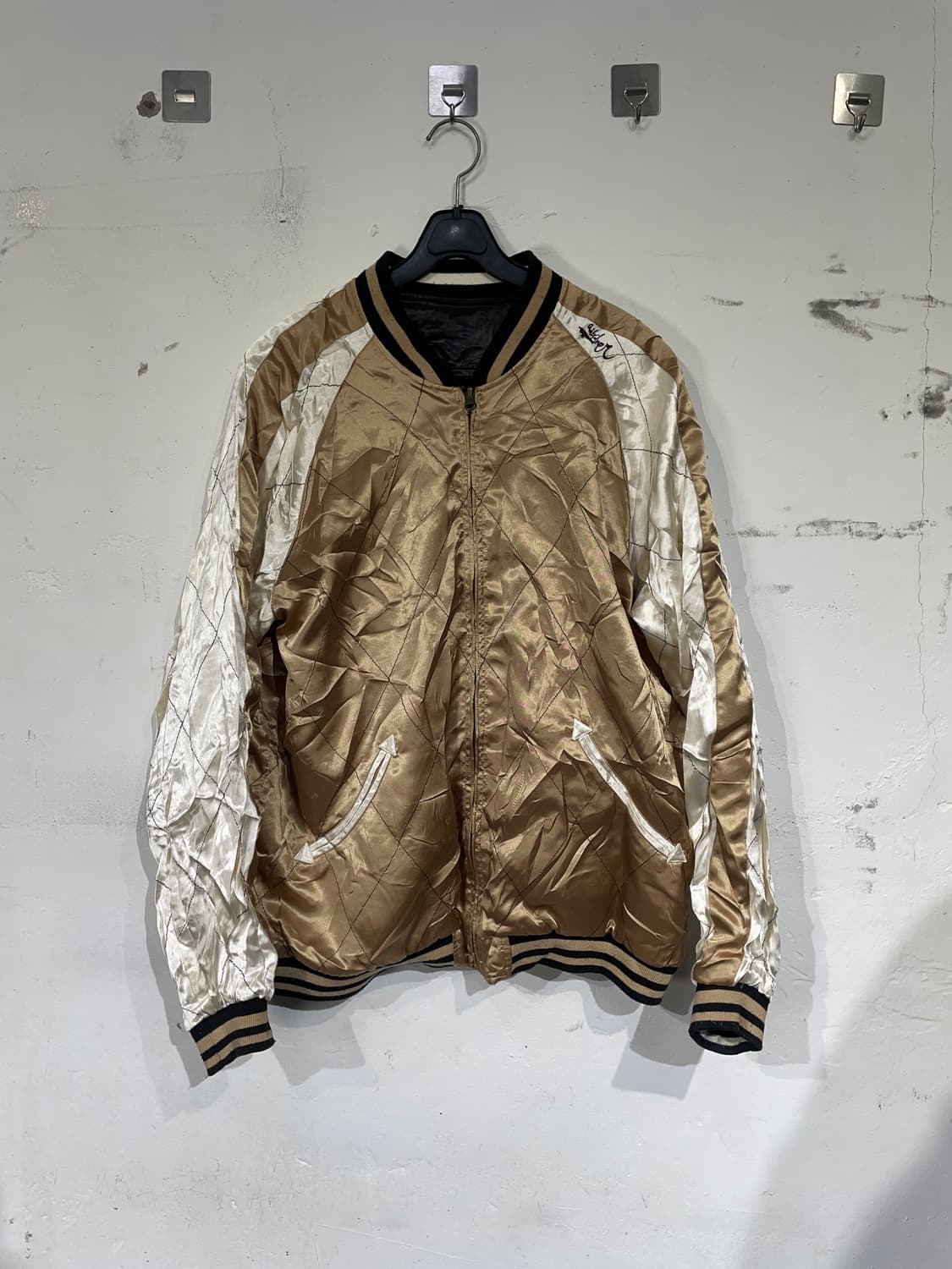 일본빈티지 양면 리버시블 후지산 자수 퀼팅 스카잔 수니베어 스카쟌 L 상품이미지10