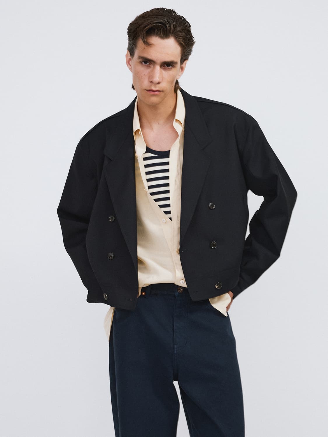 렉토 26SS 더블 브레스티드 숏 점퍼 자켓 다크 네이비 상품이미지1