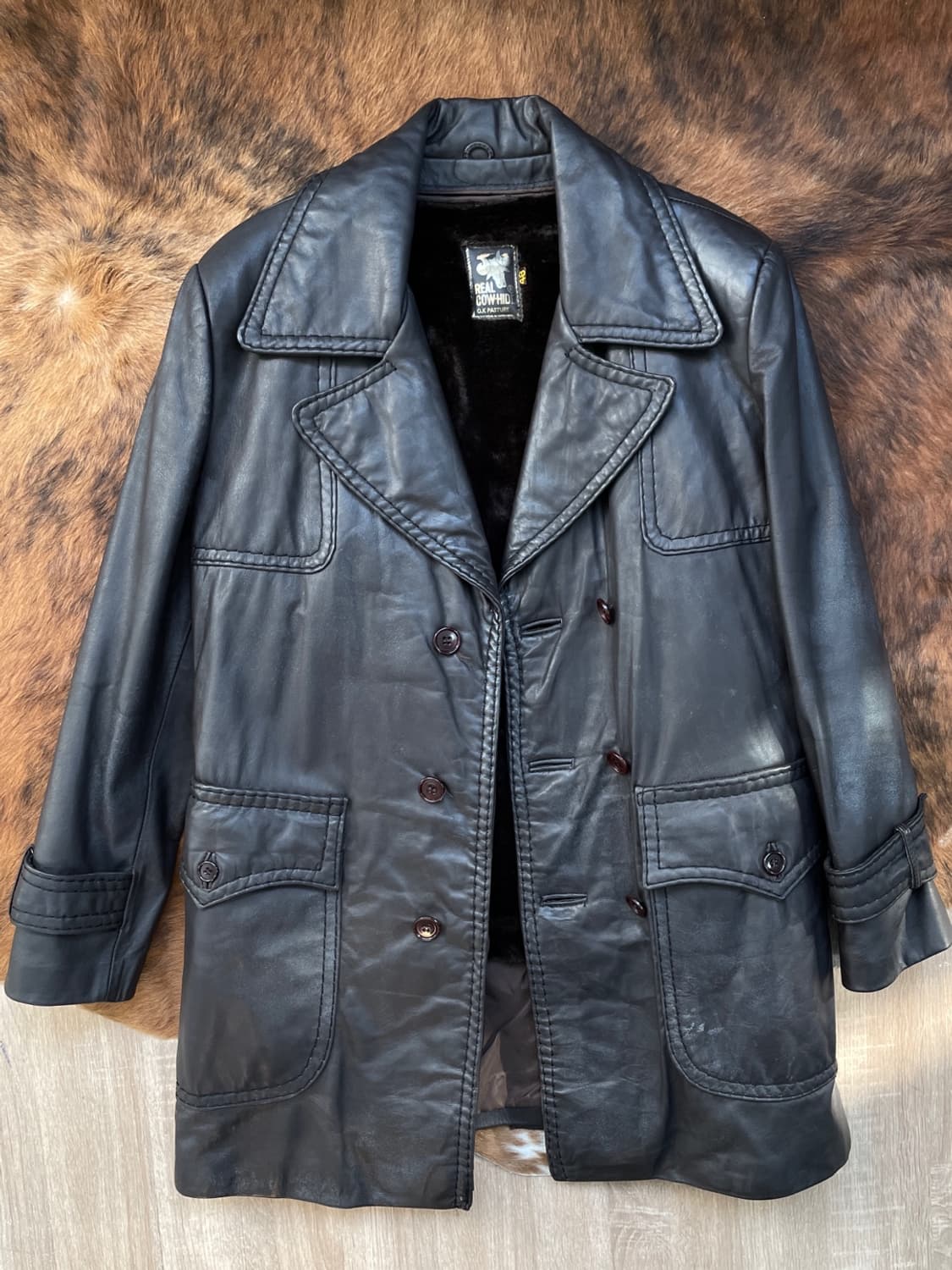 빈티지 더블 레더 코트 상품이미지2