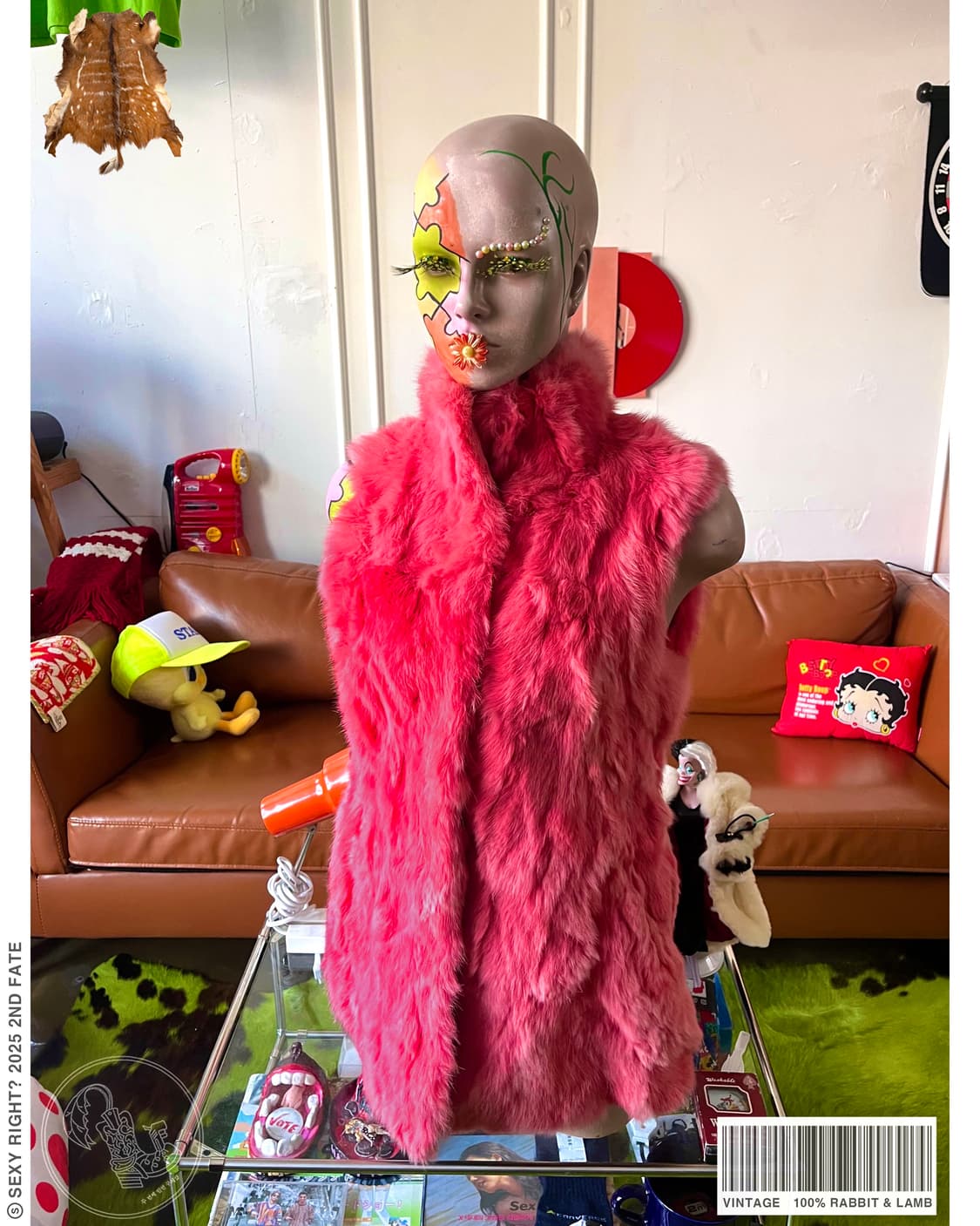 Vintage Real Pink Rabbit Fur Vest 상품이미지1