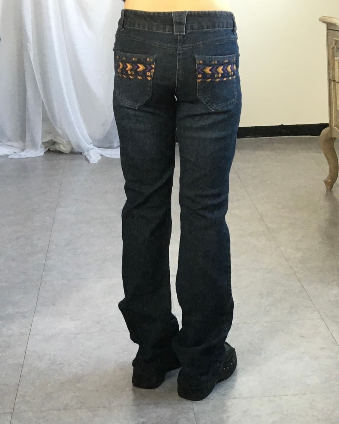 Back pocket ethnic point denim pants 상품이미지1