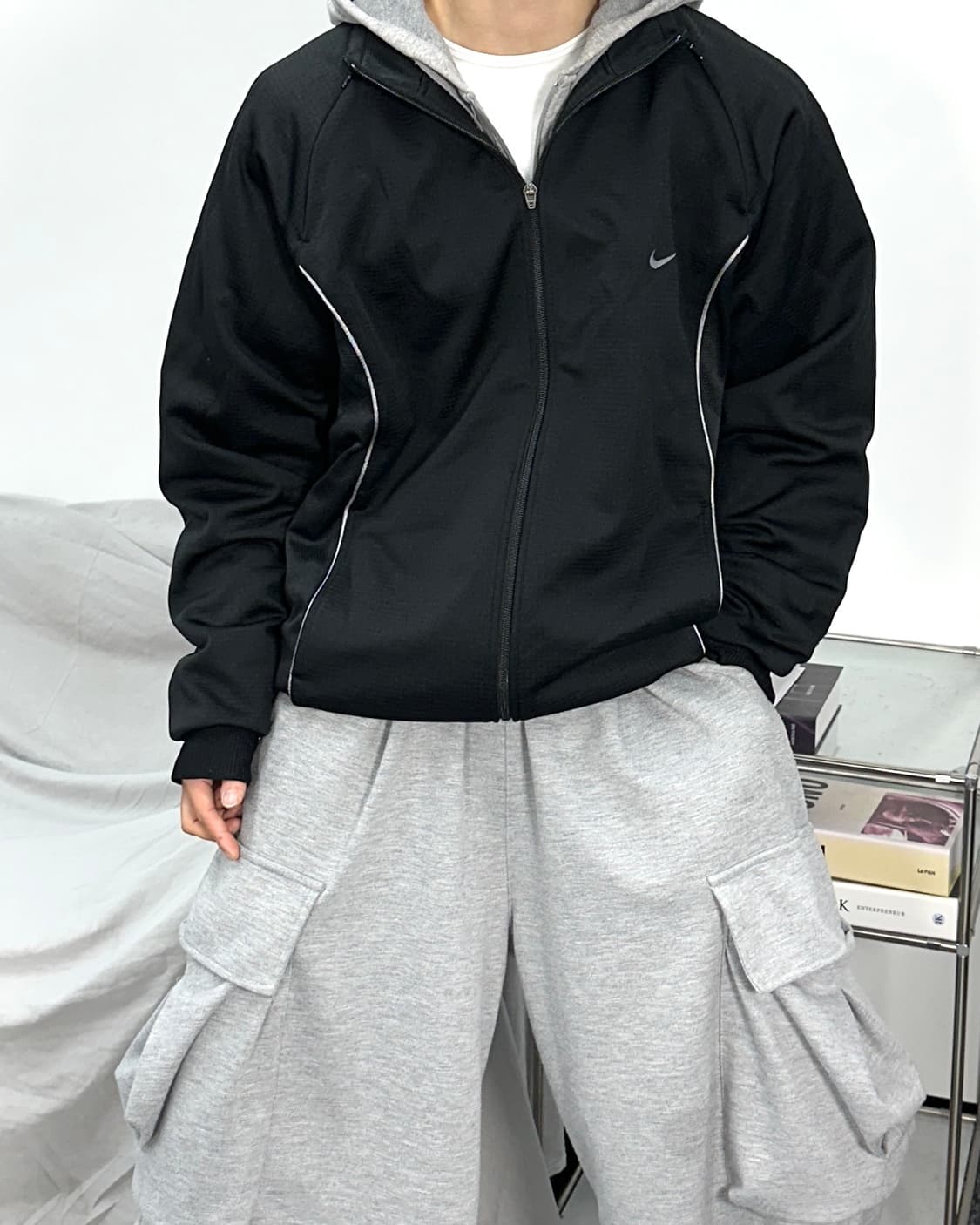 나이키 블랙 그레이 파이핑 트랙탑 져지 2XL 상품이미지2