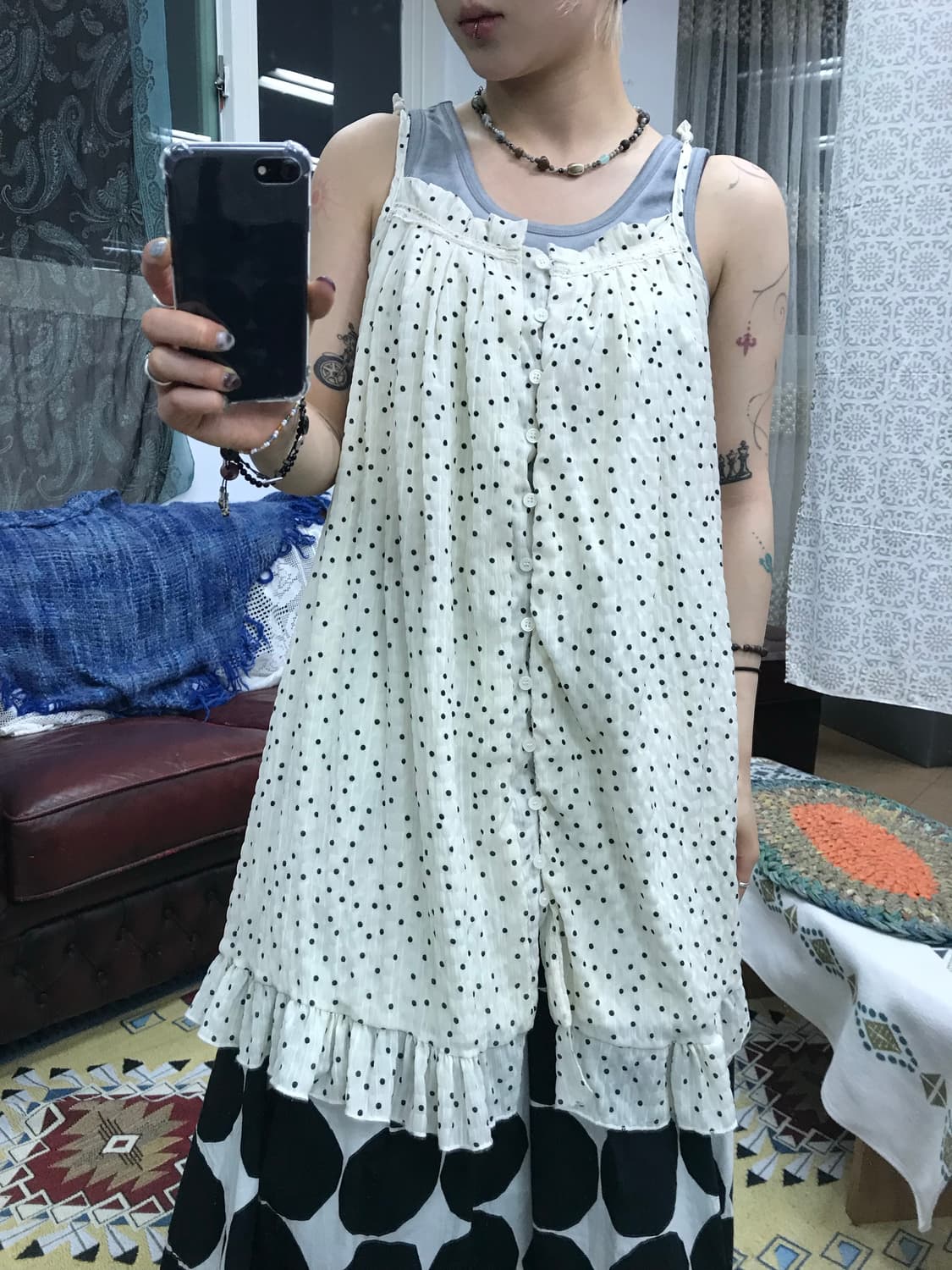 빈티지 여성 도트 롱 슬리브리스  상품이미지2