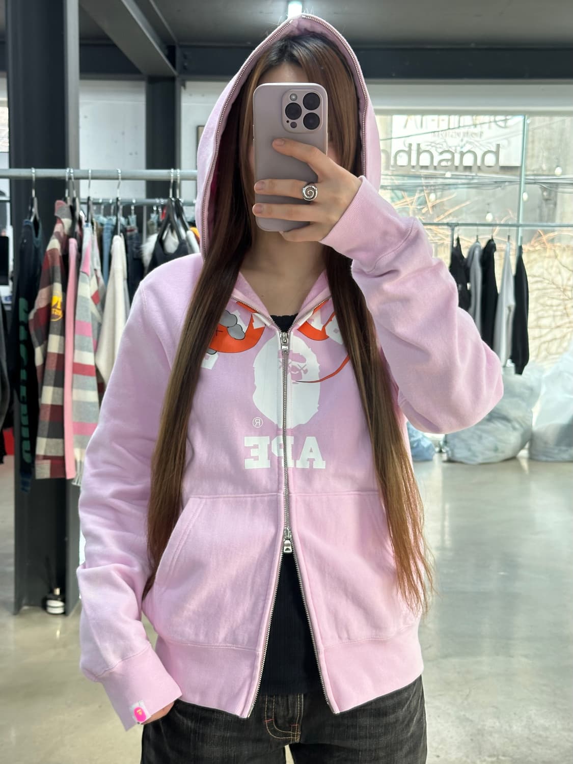 베이프x카우스 풀 후드집업 핑크 상품이미지3