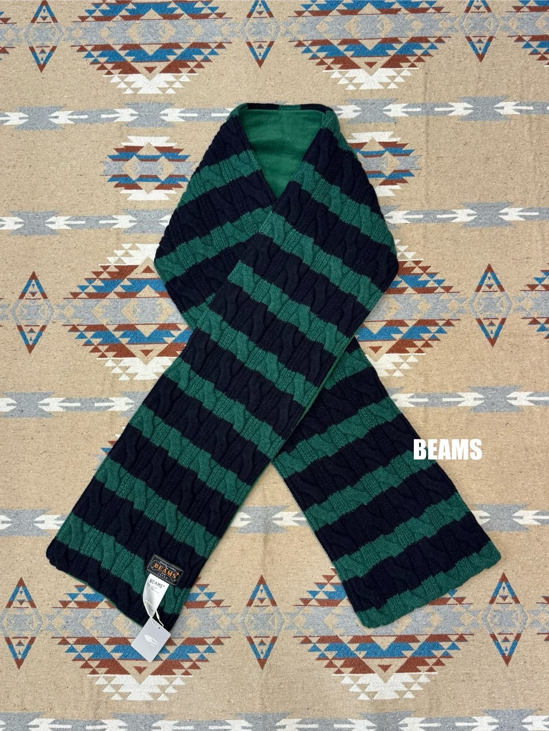 [OS] 빔즈 플러스 케이블 스트라이프 울 플리스 머플러 상품이미지1