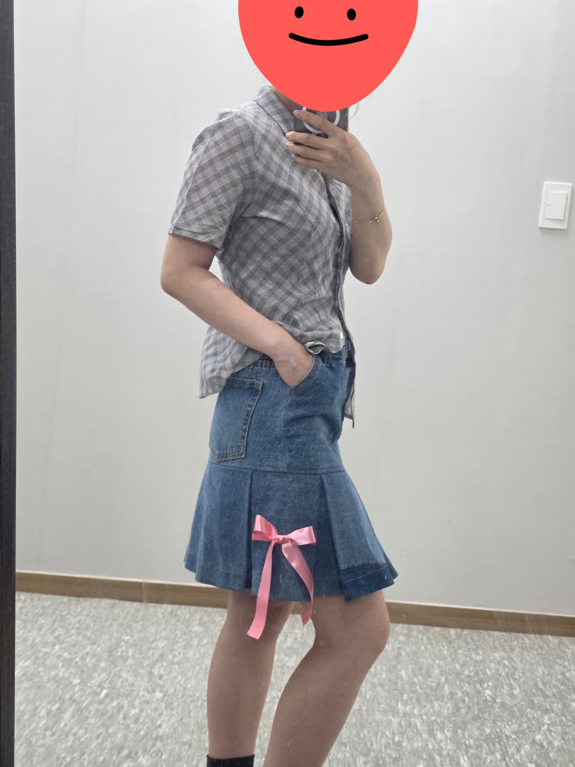 빈티지)히메갸루 하트핑크리본 데님 로맨틱 커스텀 y2k 플리츠 미니스커트 상품이미지5