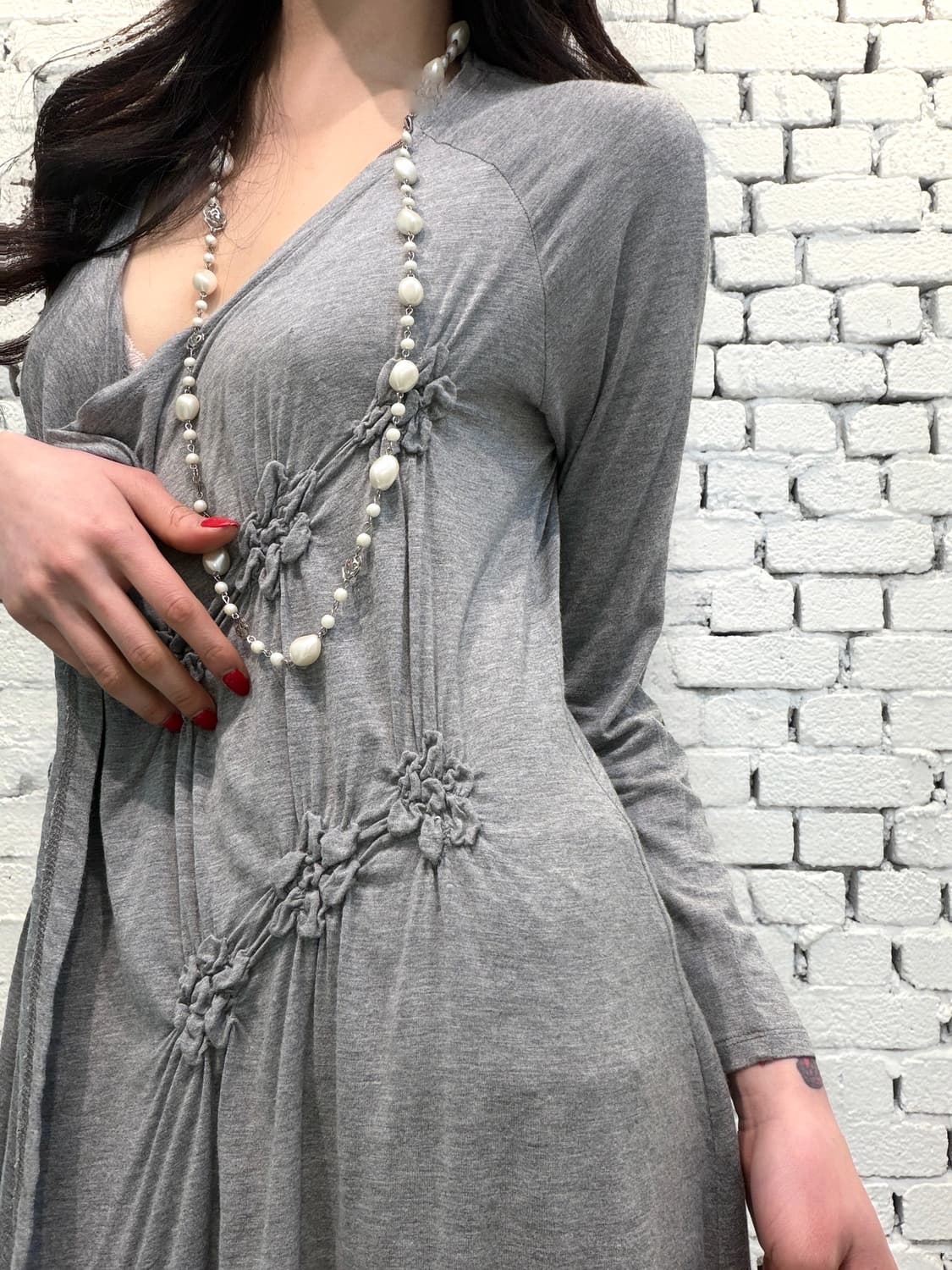 Draped Floral Detail Long Cardigan 상품이미지3