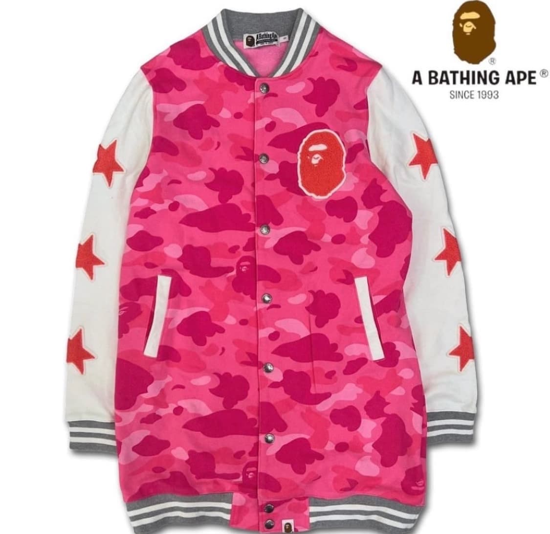 베이프 핑크 카모 롱바시티자켓 원피스 바시티 후드 집업 핑계 상품이미지4