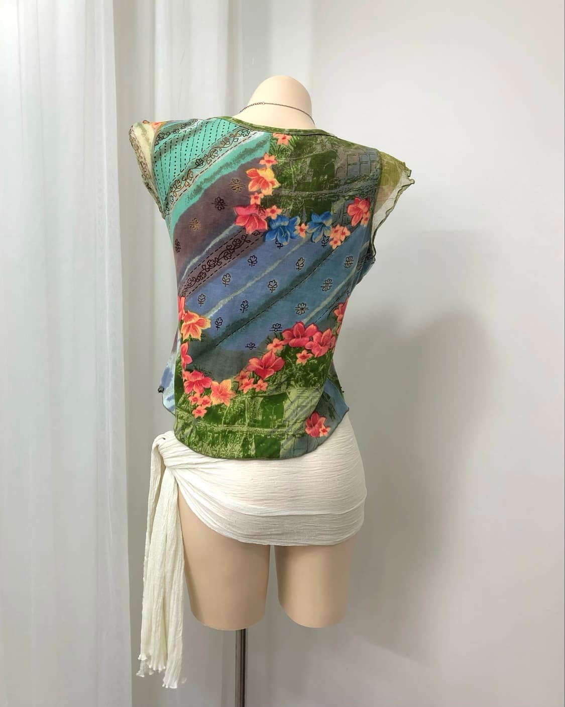 oriental floral lace trimmed sleeveless 상품이미지3