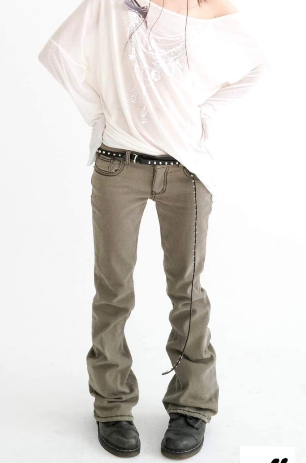 샵페어리 스티치 로우라이즈 팬츠 카키 m 상품이미지1