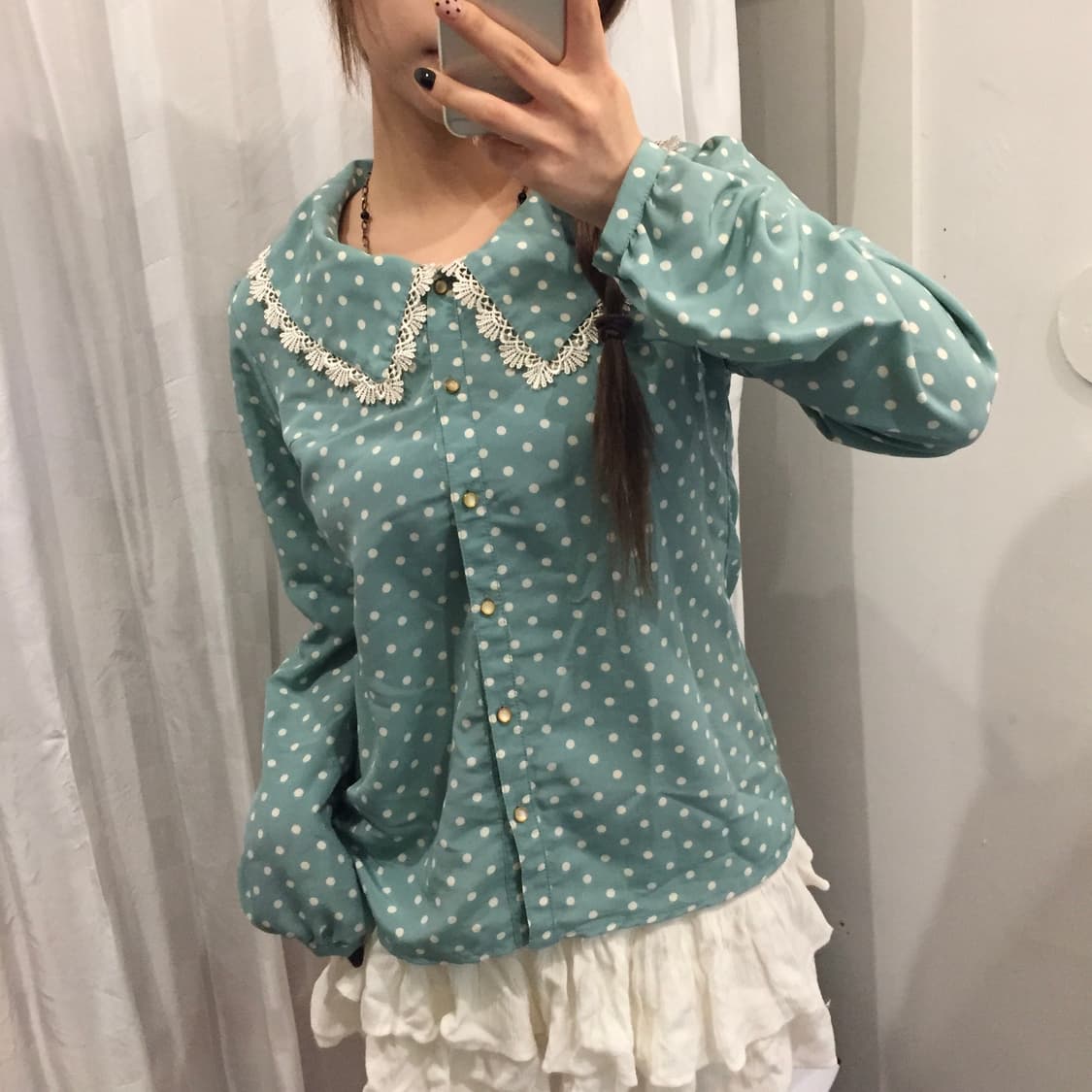 Pendora 판도라 히메갸루 로걀 민트 도트 카라 블라우스 상품이미지2