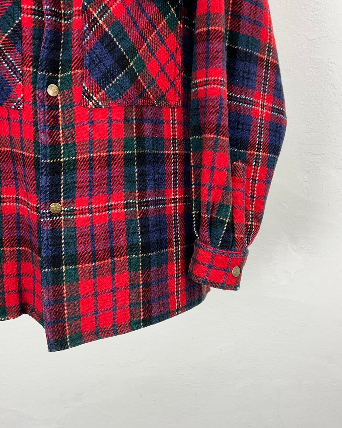 80s 에디바우어 타탄체크 가이드 울 투 포켓 셔츠 상품이미지5