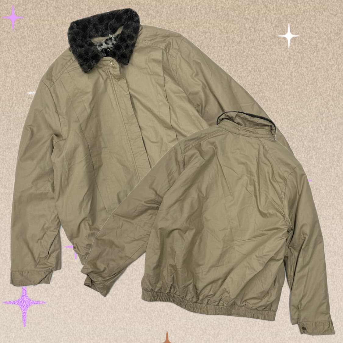 호피 퍼 오버핏 갸루  일본빈티지 베이지 봄버 러블리 자켓 상품이미지1