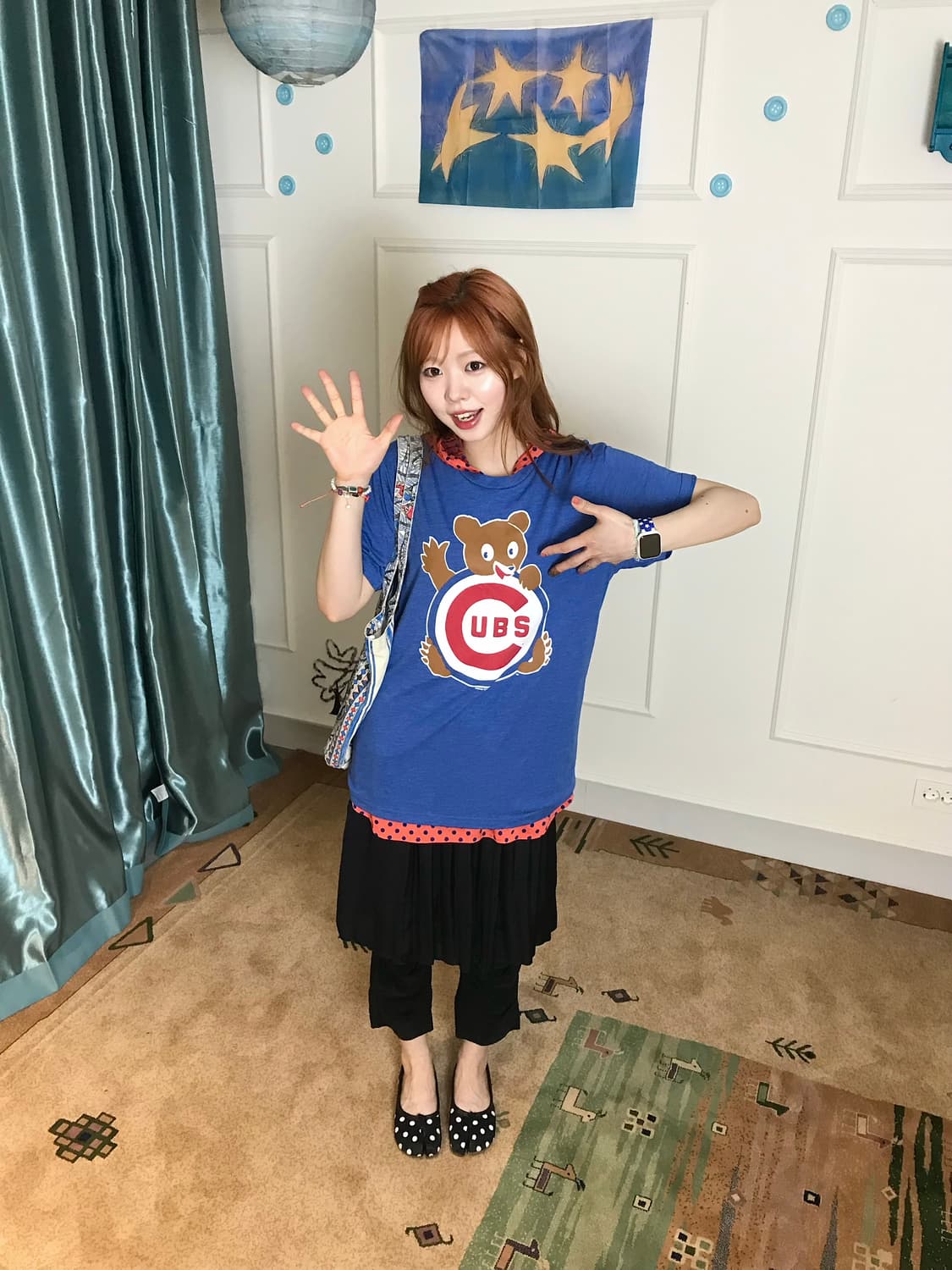 쨍한 블루 mlb 시카고 컵스 베어 티셔츠가 포인트인 키치룩🥕🧸 상품이미지2