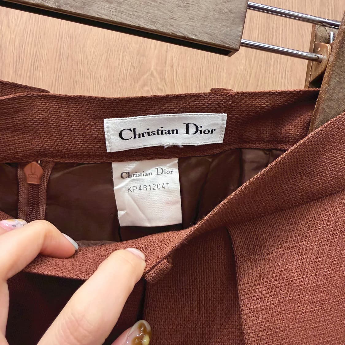 크리스찬 디올 울 미디 스커트 무지 핀턱 디테일 H라인 오렌지 브라운 상품이미지6