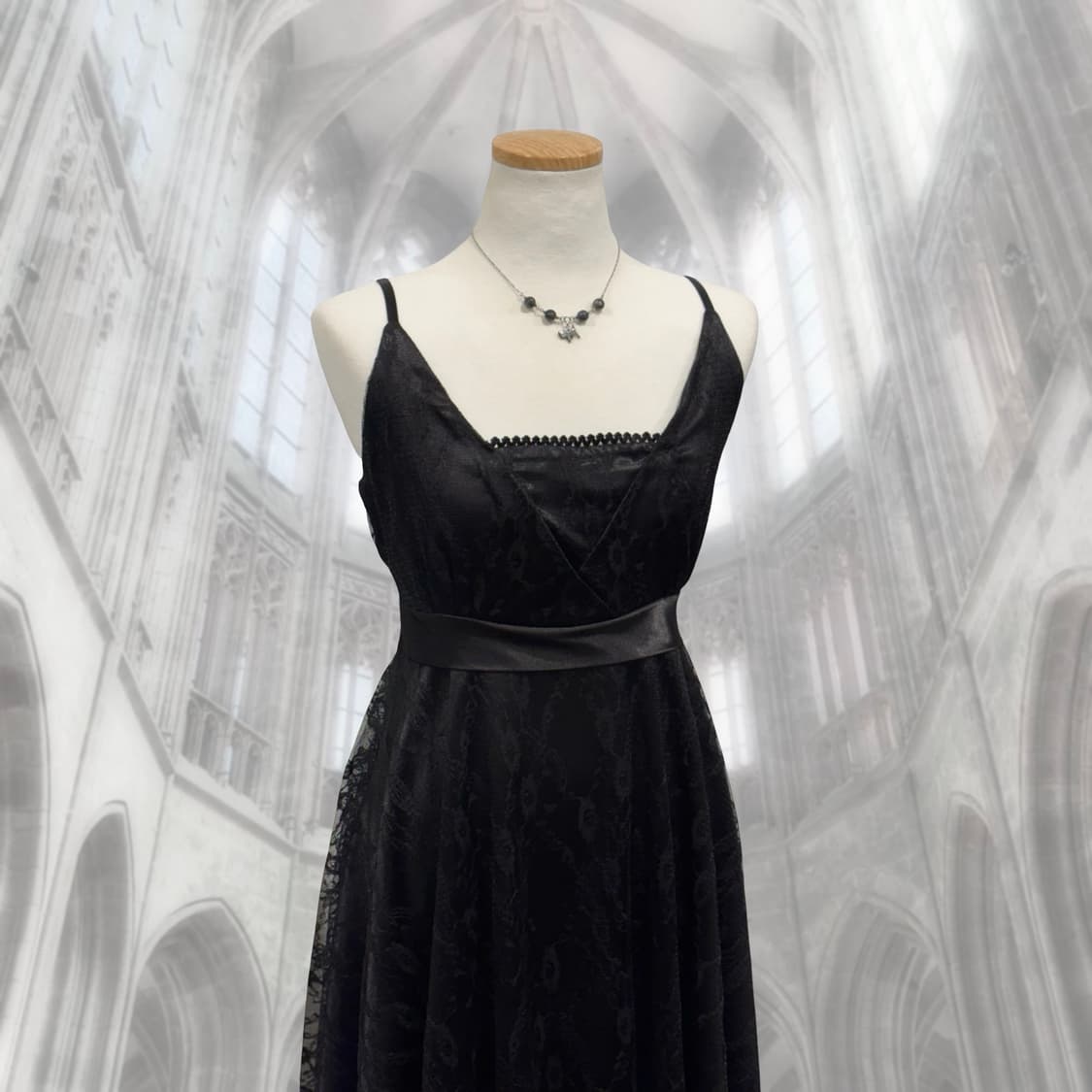 블랙 레이스 리본 슬립 미니 원피스 갸루 고딕 상품이미지4