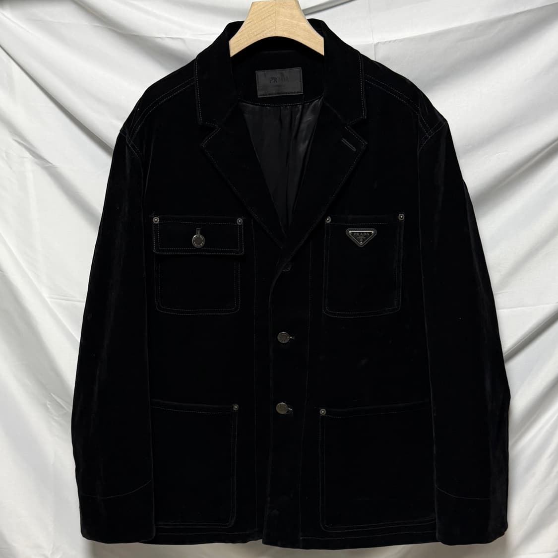 [S급/56] 프라다 벨벳 데님 블루종 자켓 블랙 상품이미지1