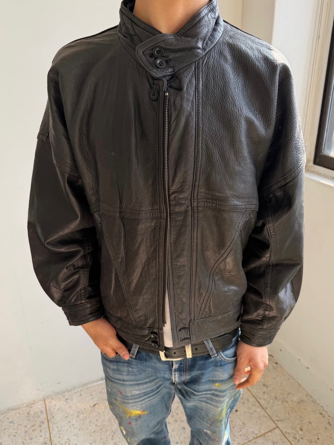 리얼레더 양가죽 하이넥 자켓 상품이미지4