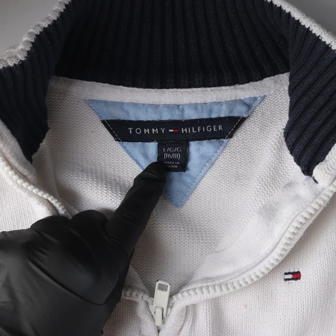 타미힐피거 키즈 소매 배색 하프집업 니트 L 16-18 상품이미지5