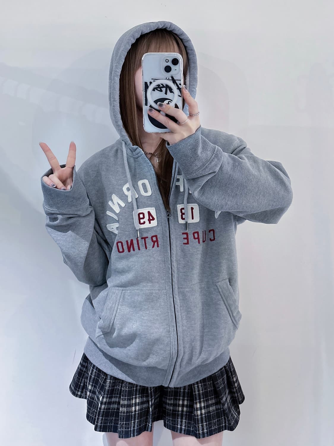 후아유 그레이 양털 후드집업 상품이미지3