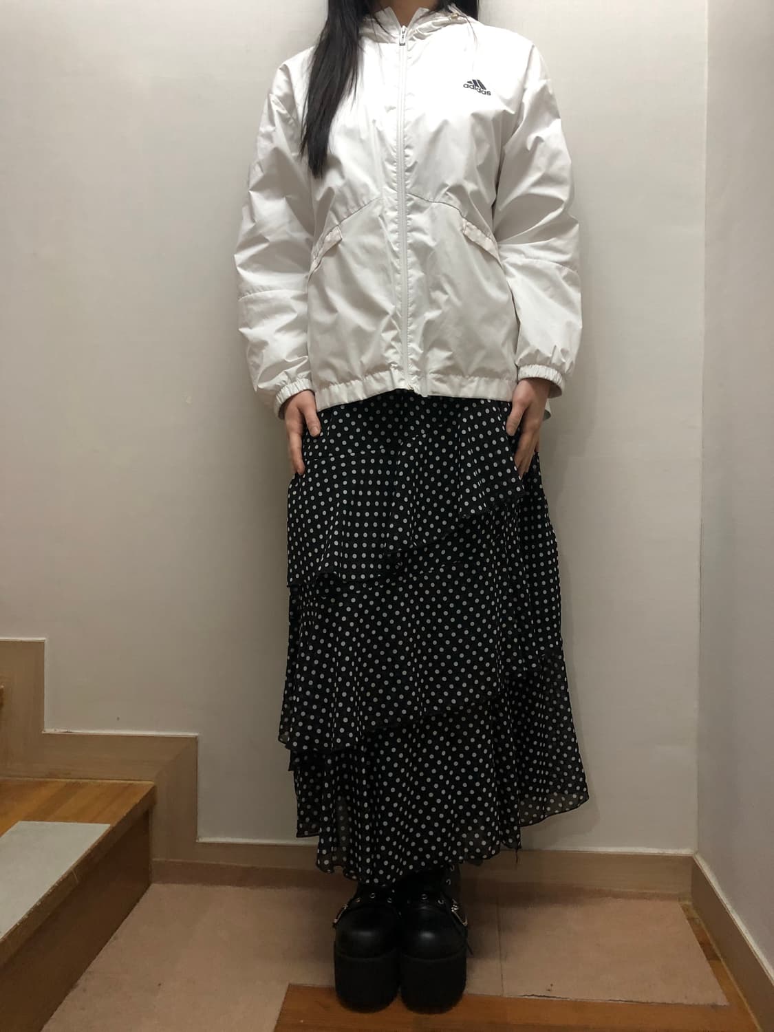 빈티지 블랙 도트 프릴 롱 스커트 상품이미지6