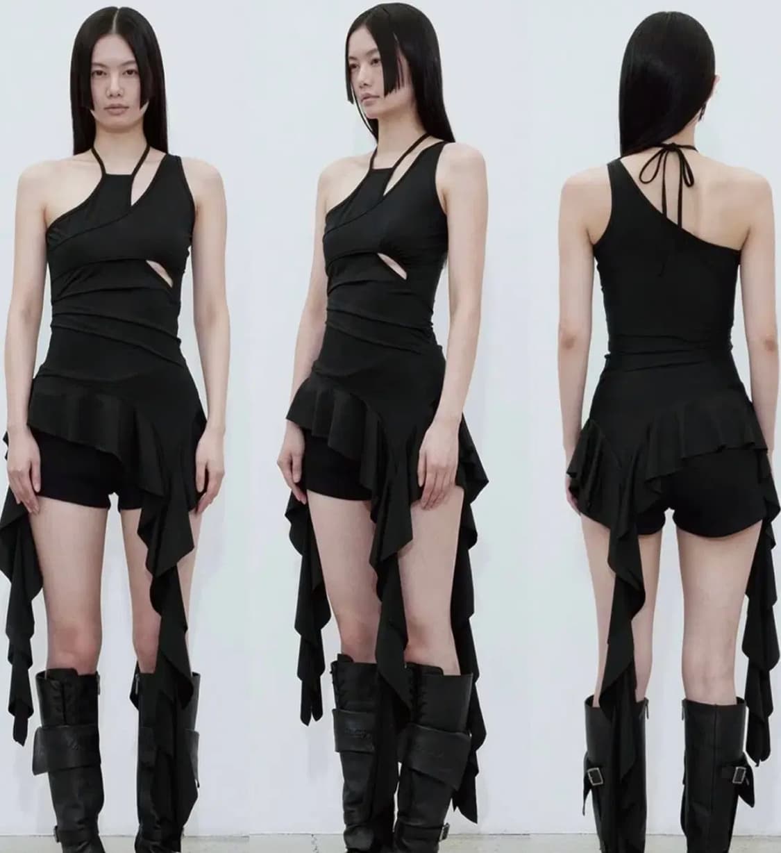 보헤미안서울 RUFFLE MINI DRESS, BLACK 상품이미지1