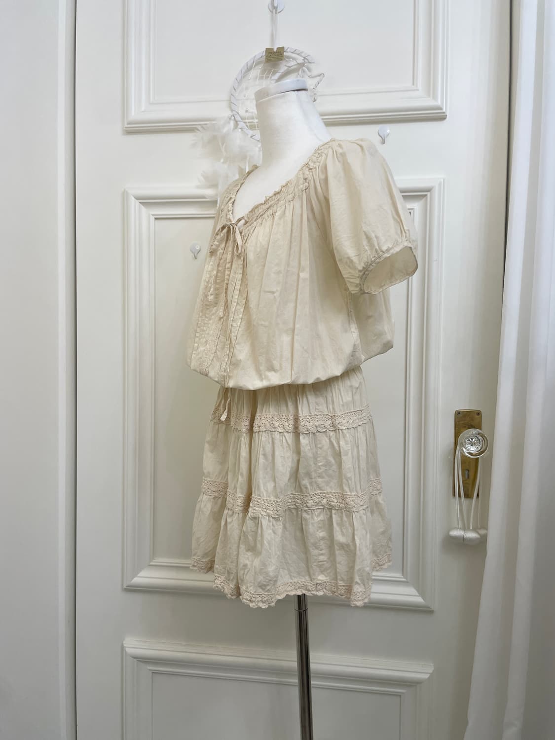 ivory lace trimming bow point cotton opc 상품이미지2