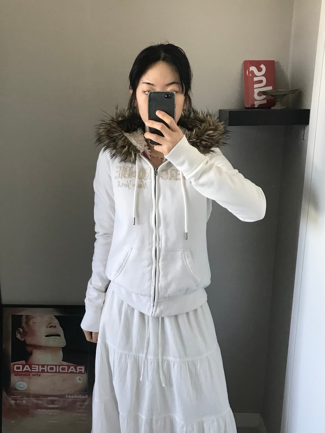 대장급 아베크롬비 울프죠 퍼 후드집업 화이트 상품이미지5