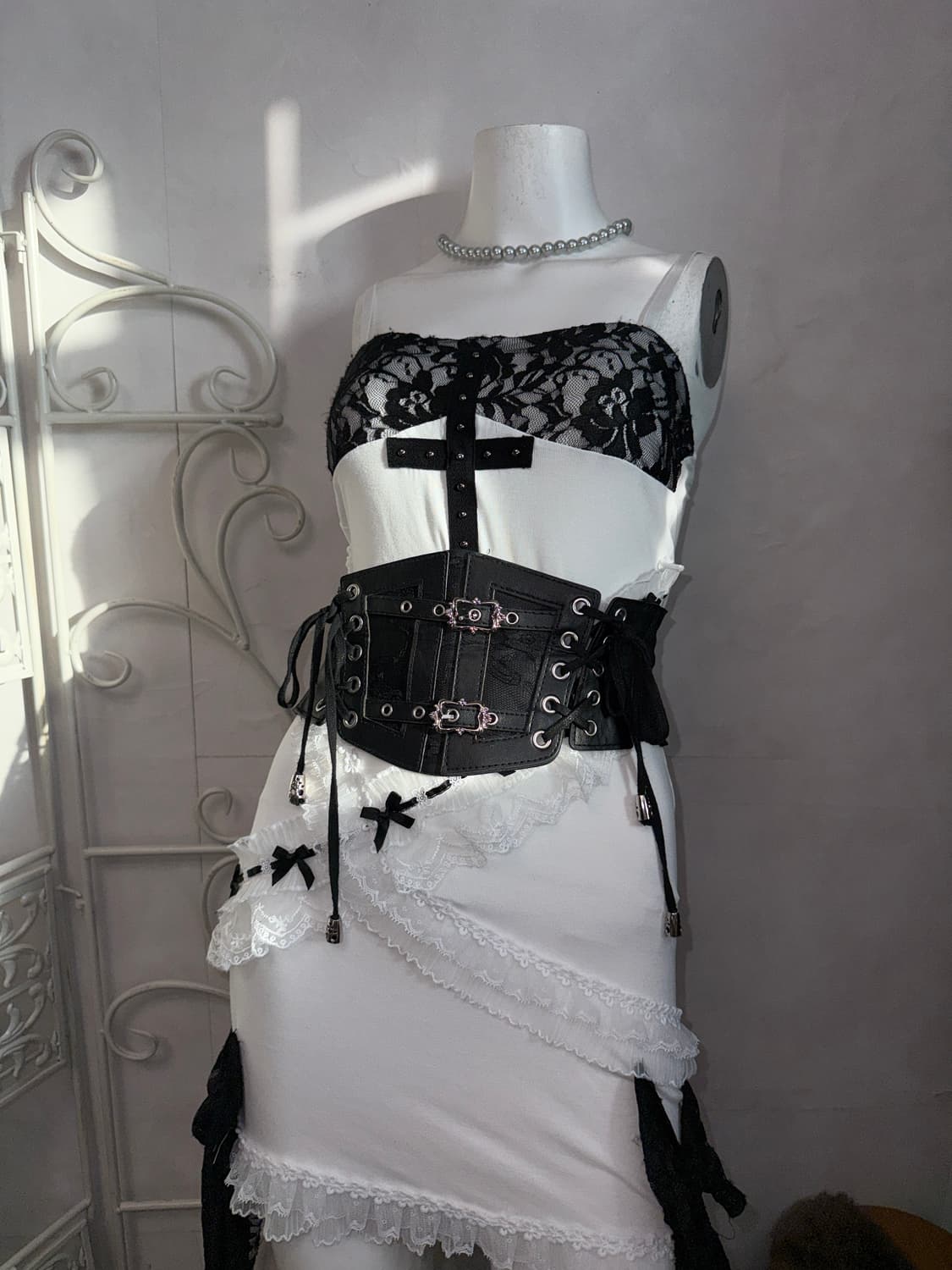 Black floral laceup buckled corset belt 상품이미지6