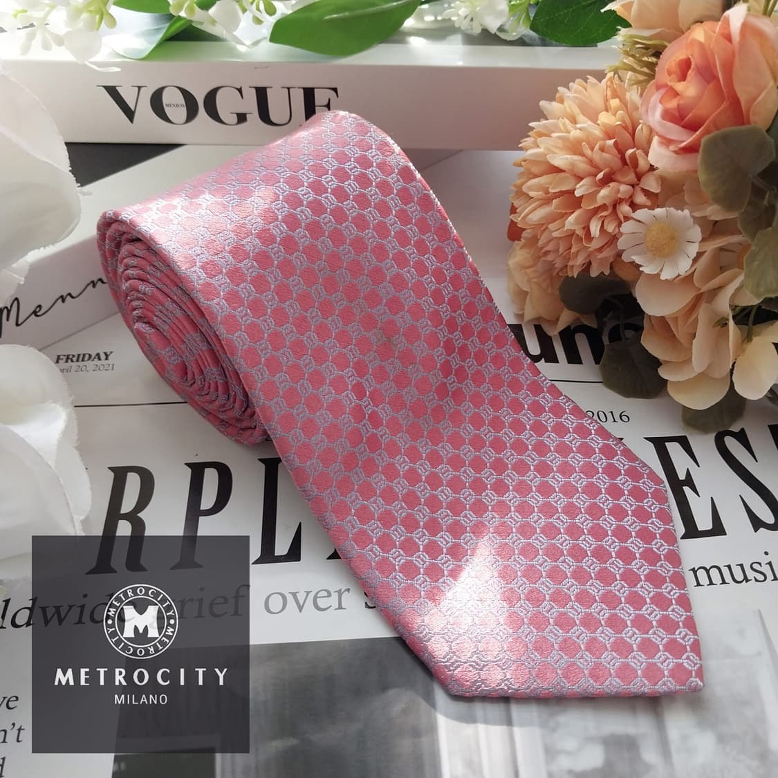 메트로시티 실크 핑크 자카드 넥타이 8.5cm A+등급 K1991 상품이미지2