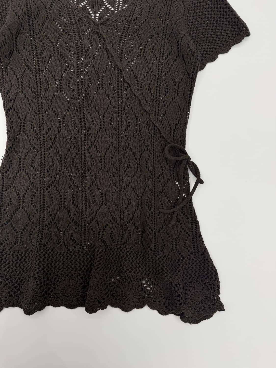 빈티지 브라운 시스루 레이어드 반팔 니트 상품이미지3