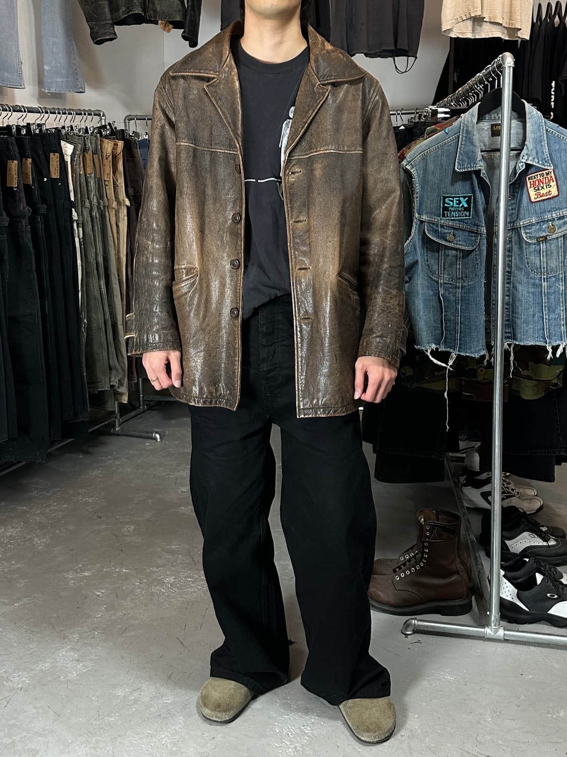 90's 빈티지 디스 레더 카코트 빈티지 레더 자켓 상품이미지4