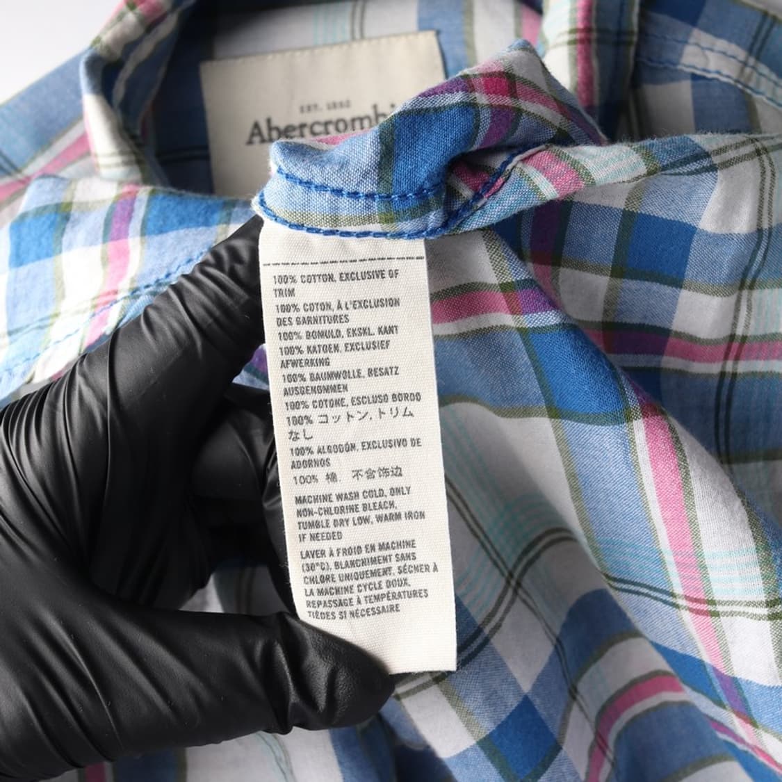 아베크롬비 빈티지 자수 로고 블루 핑크 체크 셔츠 S 상품이미지6