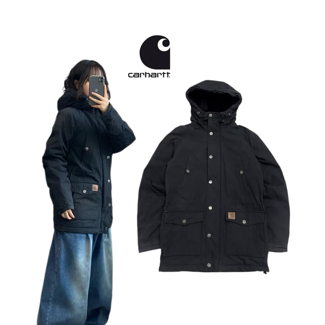 칼하트 WIP 가죽패치 트래퍼 파카 상품이미지1