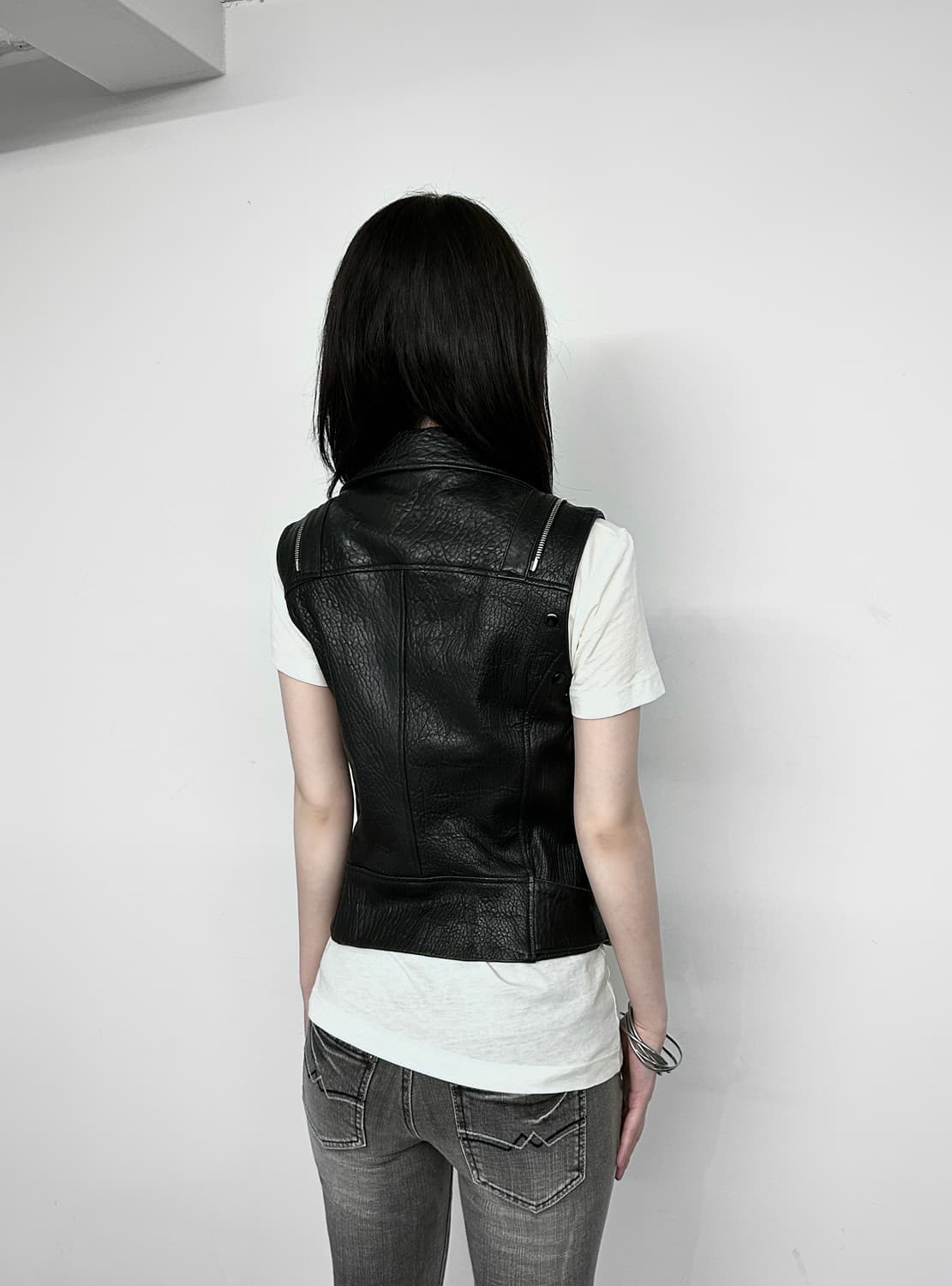 Detachable Sleeve Distressed Leather Jk 상품이미지5