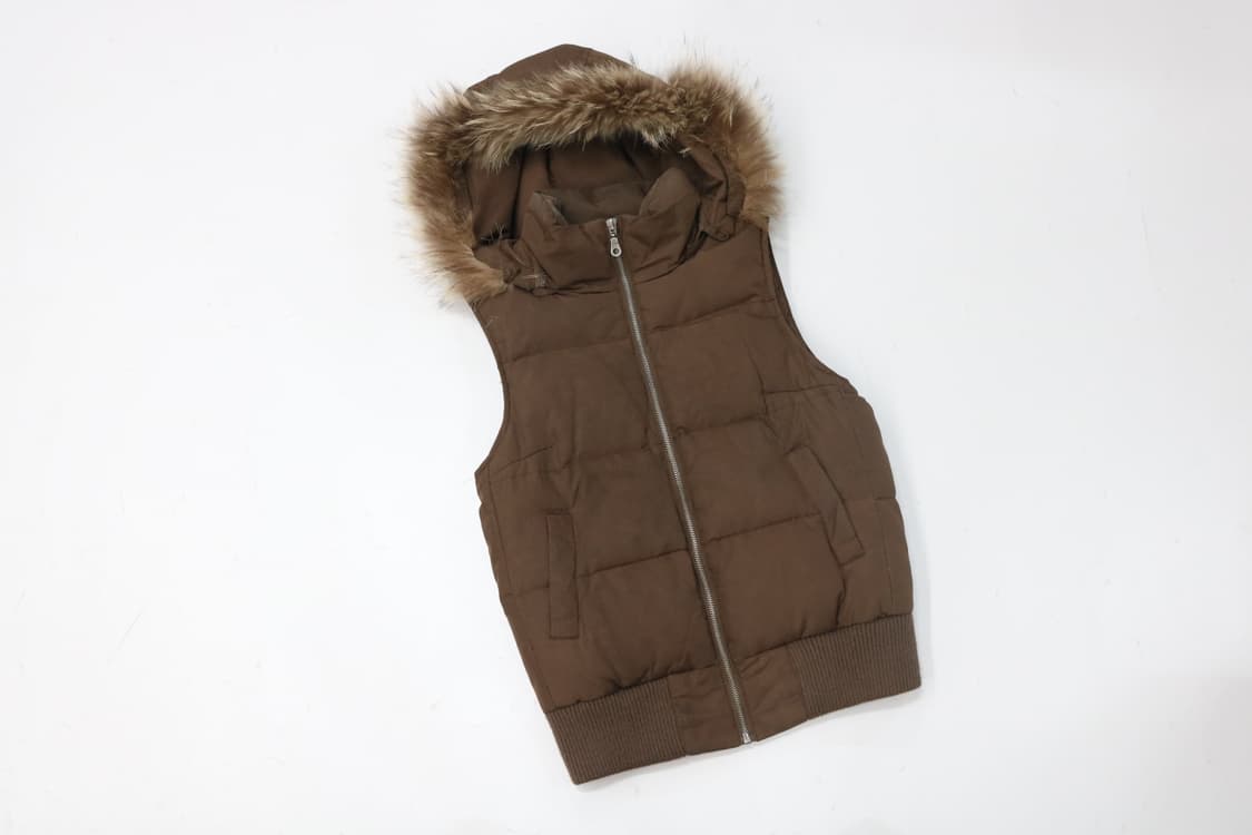 INGNI 잉니 빈티지 퍼 후드 브라운 다운 베스트 (M) 상품이미지4