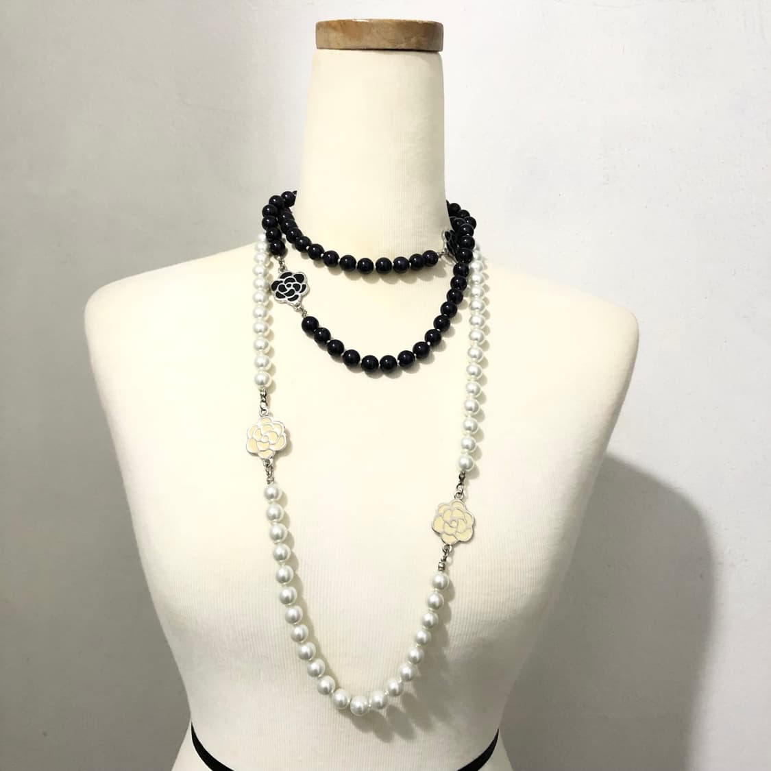 빈티지 화이트 블랙 로즈 진주 롱목걸이 페어리 오리엔탈 갸루 펑크 상품이미지3