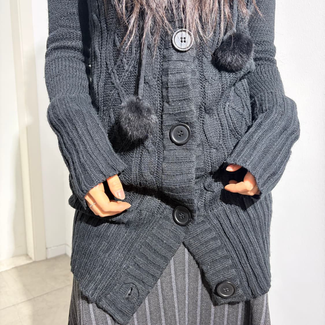 Recette A la mode 퍼 폼폼이 후드 니트 원피스 상품이미지3