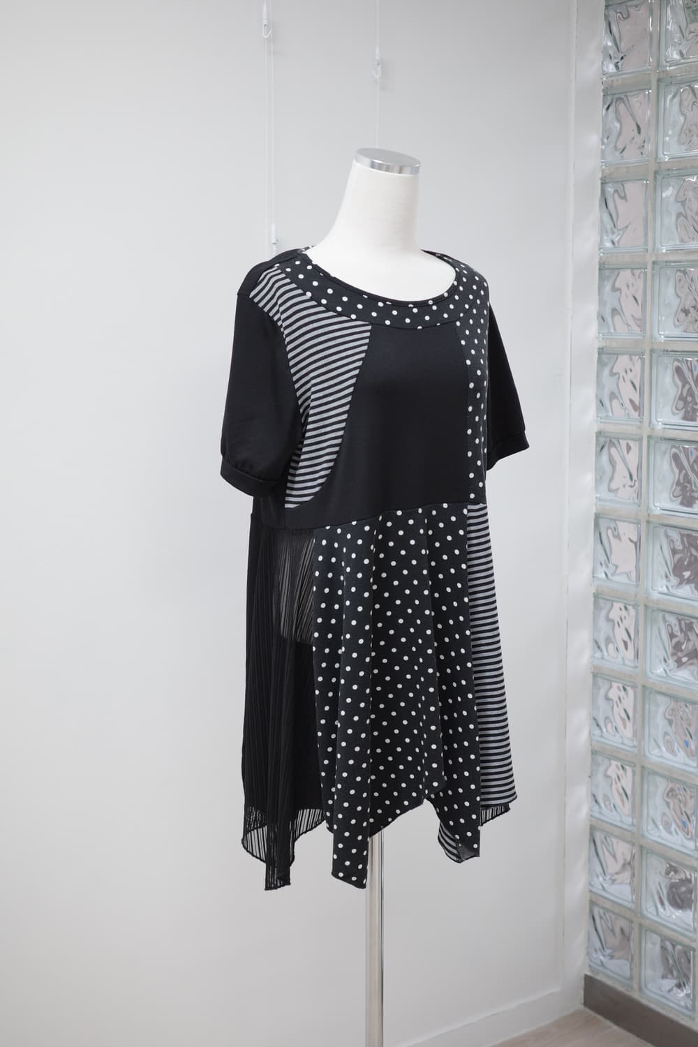 Dot stripe mix half t-shirt 상품이미지3
