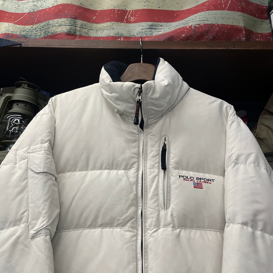 90s 폴로 스포츠 후드 내장 다운 푸퍼 화이트 패딩 자켓 N203 상품이미지3