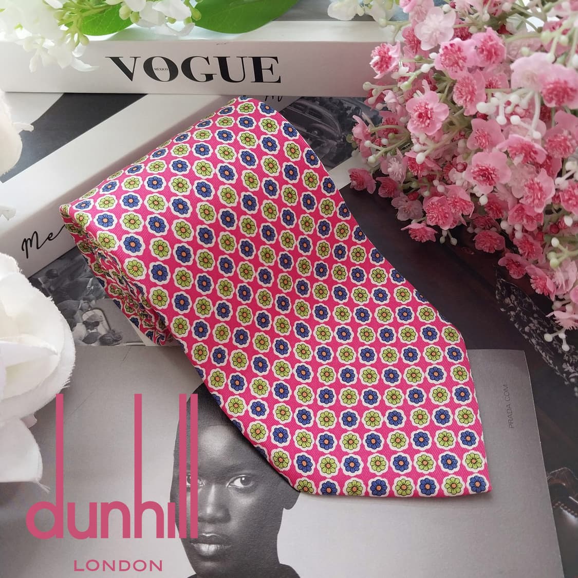 던힐 실크 핑크 플라워 패턴 넥타이 9.3cm A+등급 K2476 상품이미지2